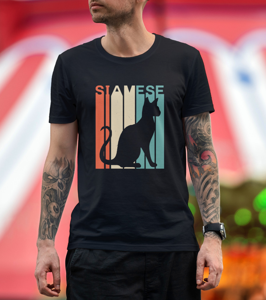 Cat Retro Vintage Siamese Silhouette Stripes T-Shirt