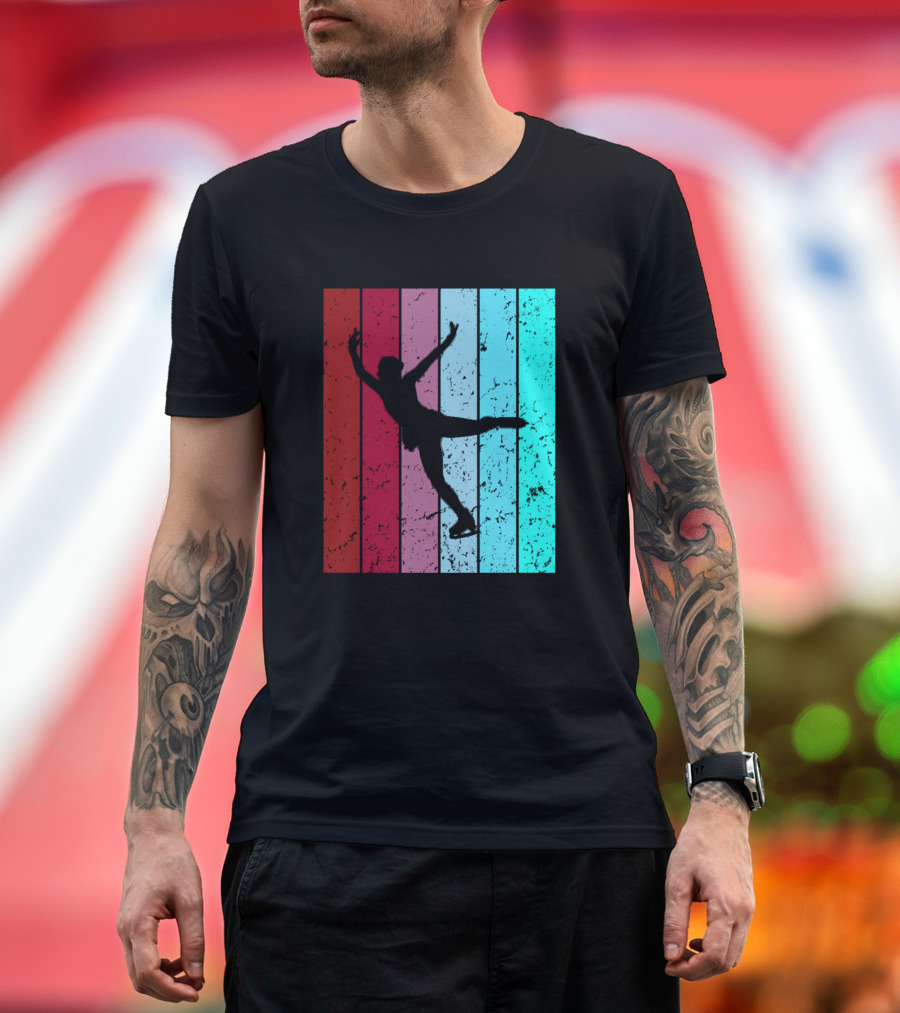 Rollerblading Funny Retro Vintage Ska Silhouette Background T-Shirt