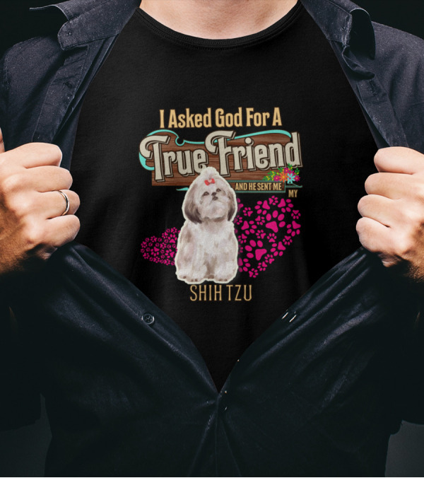 I Asked God For A True Friend And He Sent Me My Shih Tzu T-Shirt