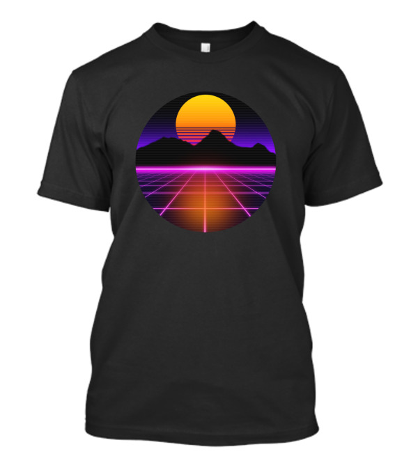 80s Outrun Vaporwave Synthwave Retro Style Neon Sunset Grid Landscape T-Shirt