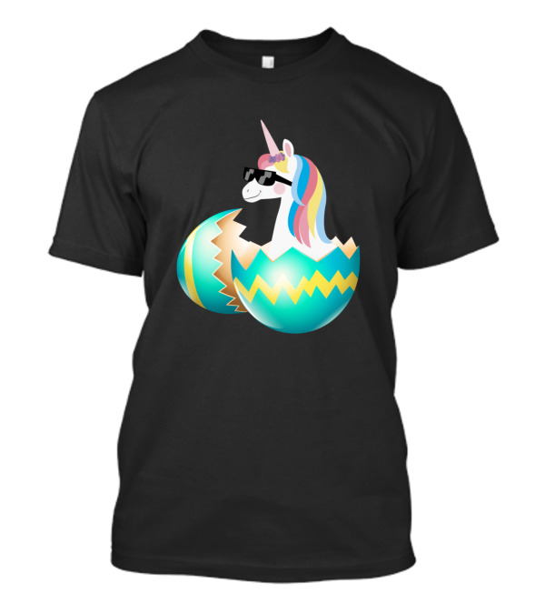 Baby Unicorn Wearing Sunglasses Hatching From Easter Egg Easter Day T-Shirt