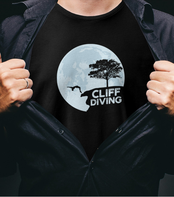 Cliff Diving Moonlit Adventure With Diver And Tree T-Shirt