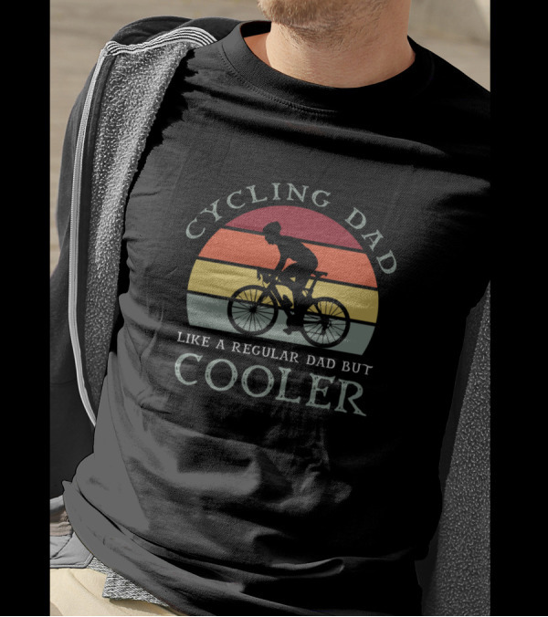 Cycling Dad Like A Regular Dad But Cooler Silhouette Retro Sunburst T-Shirt