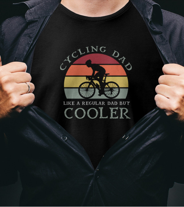 Cycling Dad Like A Regular Dad But Cooler Silhouette Retro Sunburst T-Shirt