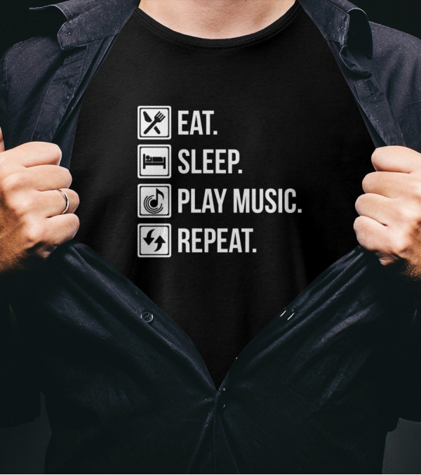 Eat Sleep Play Music Repeat Musical Instruments Icons Fun T-Shirt