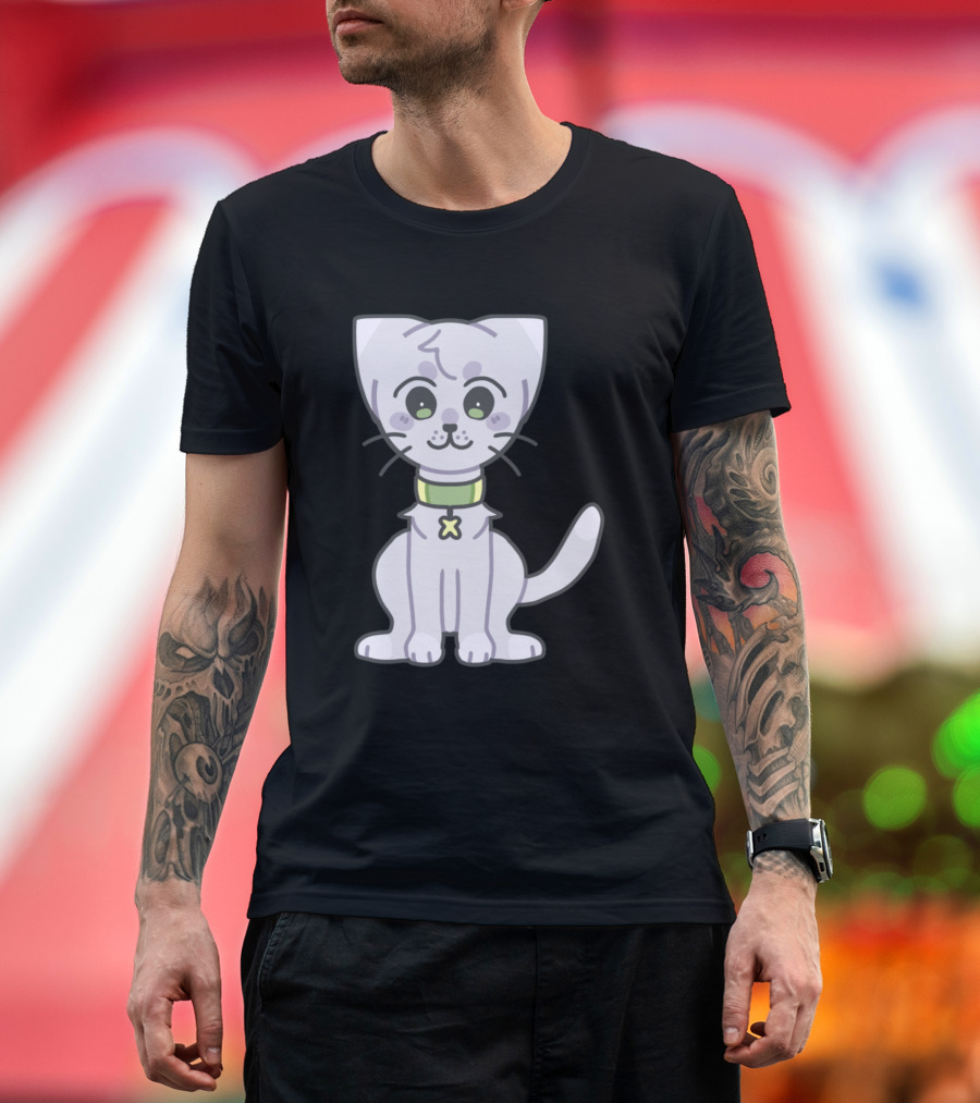 Kitty Kiro Cute Cartoon Cat with Green Collar and Star Charm T-Shirt