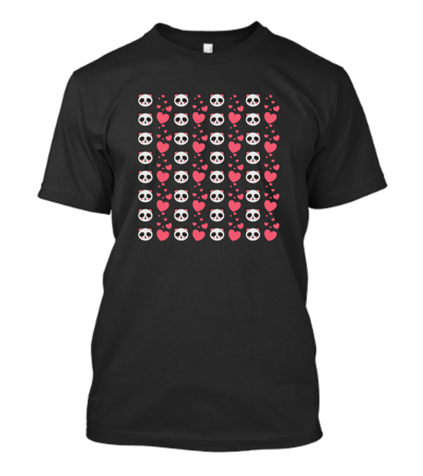 Panda Faces With Rows Of Hearts And Love T-Shirt