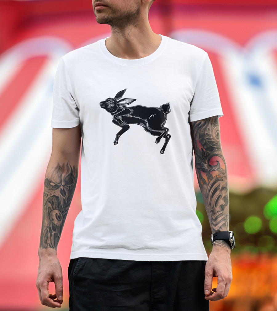 Agile Black Hare or Rabbit Running or Jumping T-Shirt