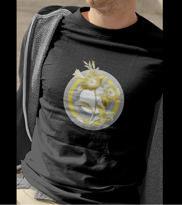 Botanical Illustration Field Bindweed Gray Circles Yellow Foliage T-Shirt