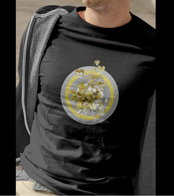 Botanical Illustration Johnny Jump Up Yellow Flowers On Gray Circle T-Shirt