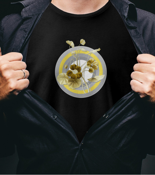 Botanical Illustration Monks Cress Gray Yellow Circle T-Shirt