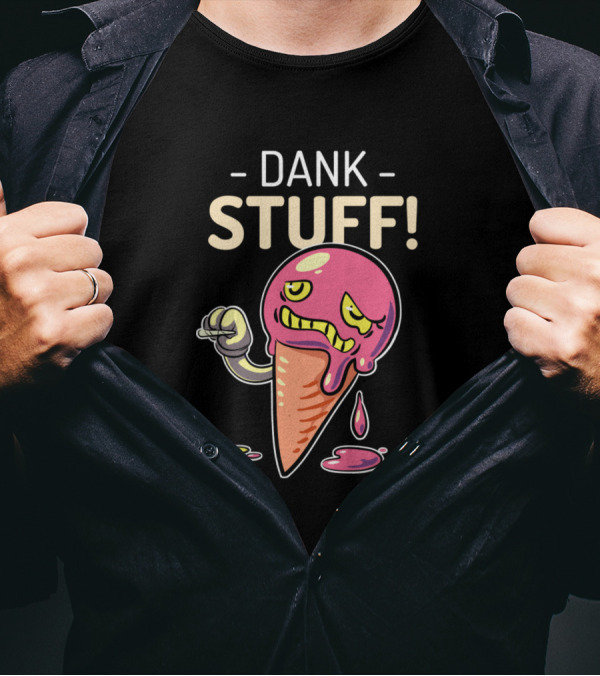 Dank Stuff Funny Ice Cream Emoji Style With Pink Cone Character T-Shirt