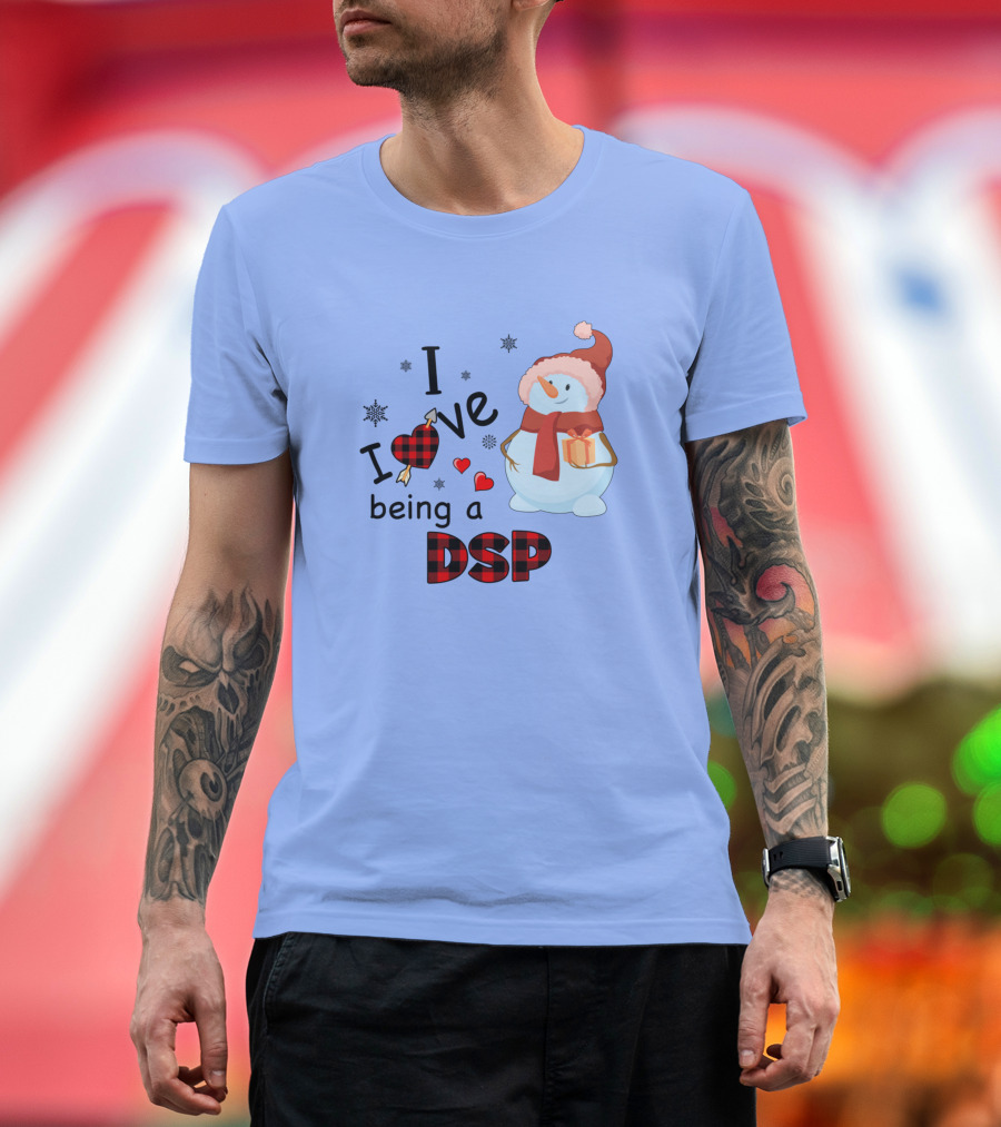 I Love Being A Dsp Snowman Red Plaid Hearts T-Shirt