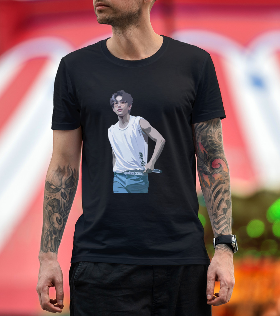 Jinyoung Casual Style Glasses Holding Microphone T-Shirt