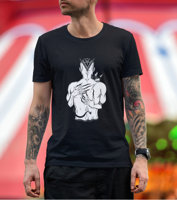 Premium T-Shirt: Man Embraced by Demoness with Horns and Tail T-Shirt Man Embraced by Demoness with Horns and Tail T-Shirt