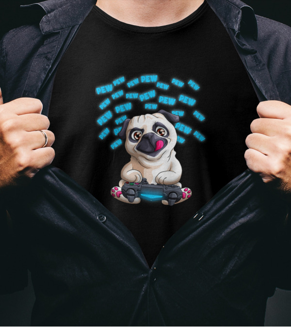 Pewpewpew Gamer Pug Funny Video Gaming Pugs T-Shirt
