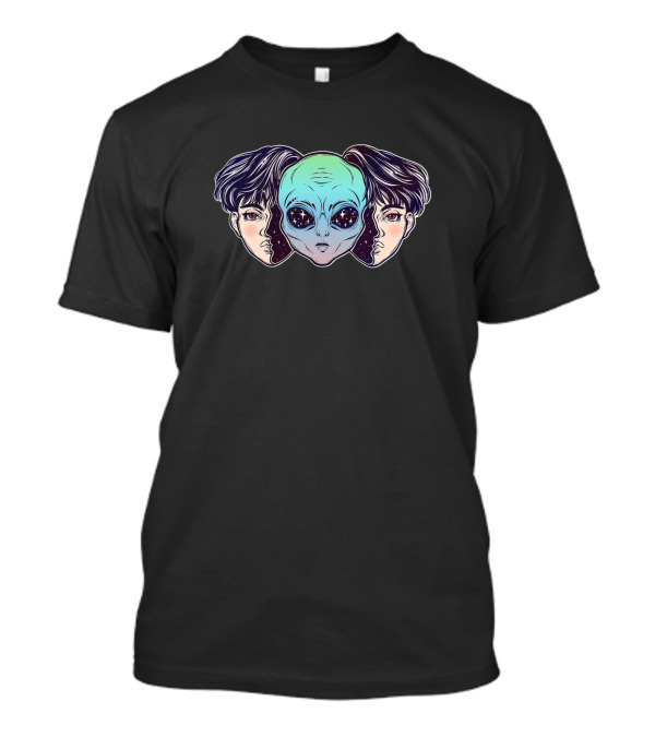 Portriat Of The Extraordinary Alien From Outer Space Dual Human Faces T-Shirt