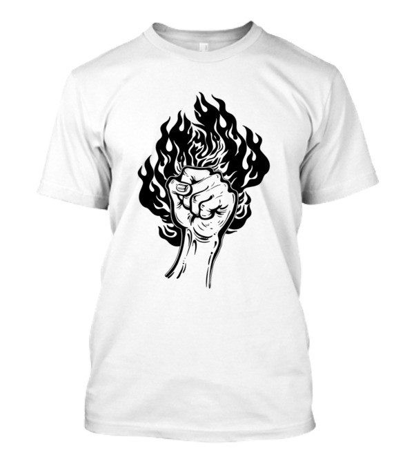 Raised Fist Gesture With Flames In Background T-Shirt