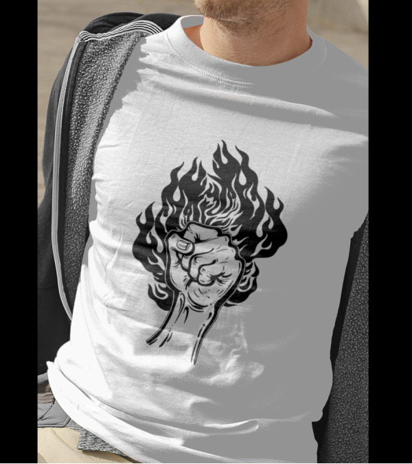 Raised Fist Gesture With Flames In Background T-Shirt