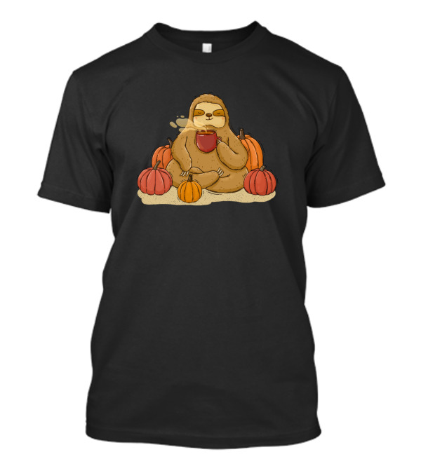 Sloth Relaxing With Coffee Surrounded By Pumpkins T-Shirt