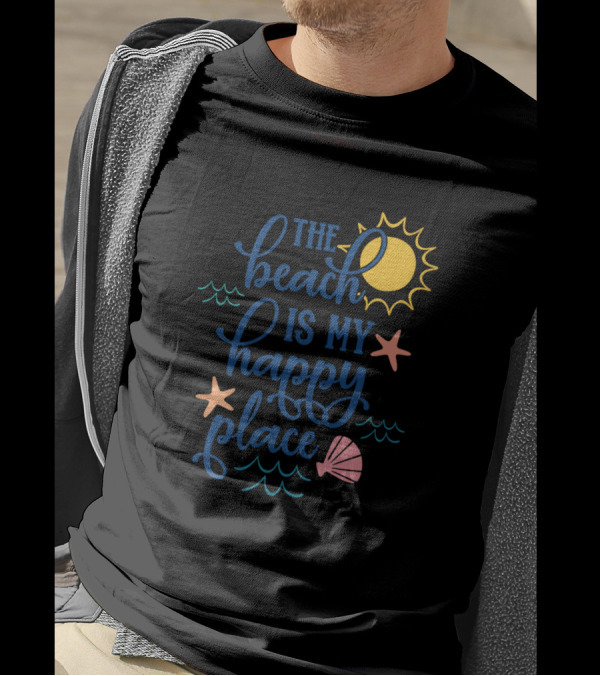 The Beach Is My Happy Place Sun Starfish Seashell Waves T-Shirt
