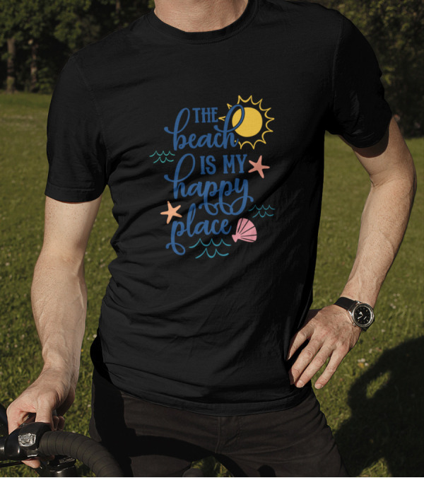 The Beach Is My Happy Place Sun Starfish Seashell Waves T-Shirt