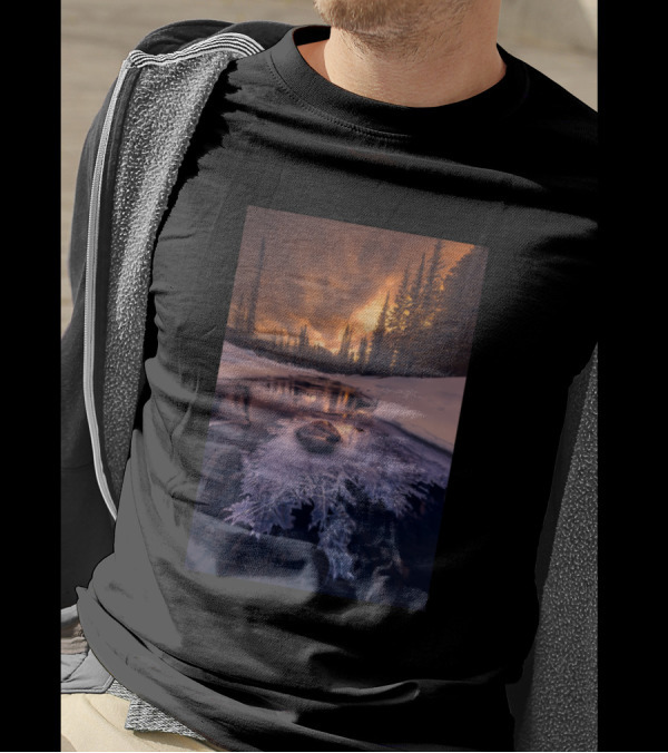 The View Of Snow River At Sunset With Frosty Ice Formation T-Shirt