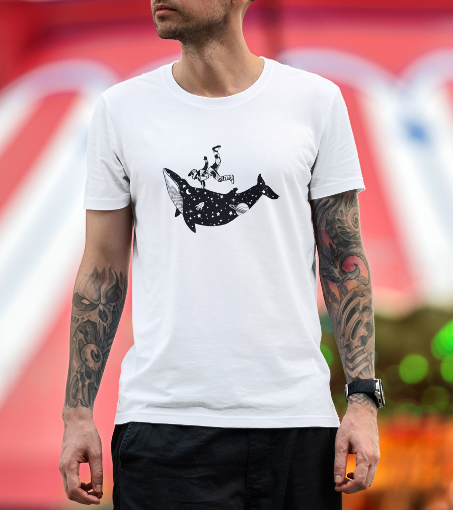 Whale Space Ride Astronaut and Cosmic Stars Journey T-Shirt