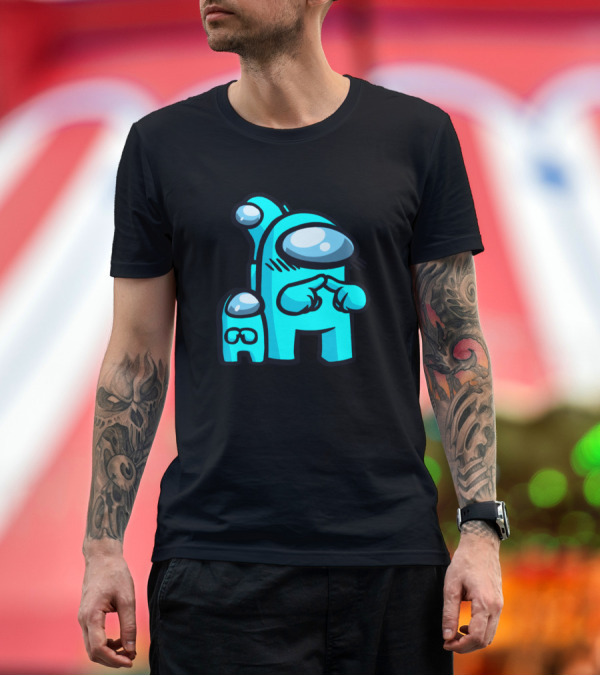 Premium T-Shirt: Among Us Cyan Crewmate Duo T-Shirt Among Us Cyan Crewmate Duo T-Shirt
