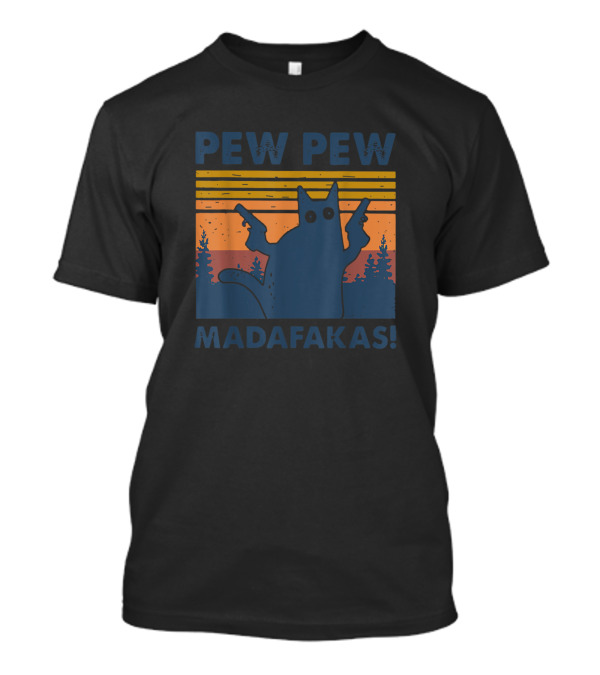 Cat Vintage Pew Pew Madafakas Retro Style With Dual Guns T-Shirt