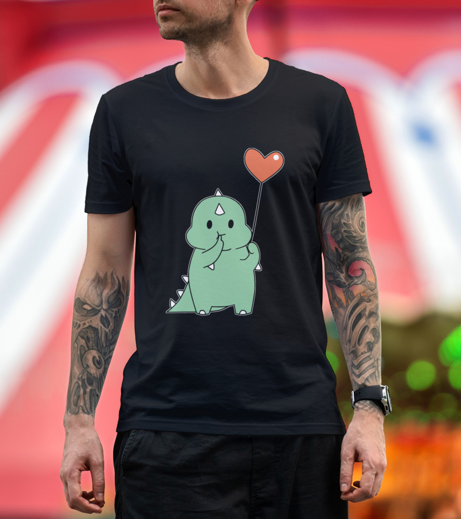 Green Dino Blowing Heart Balloon T-Shirt