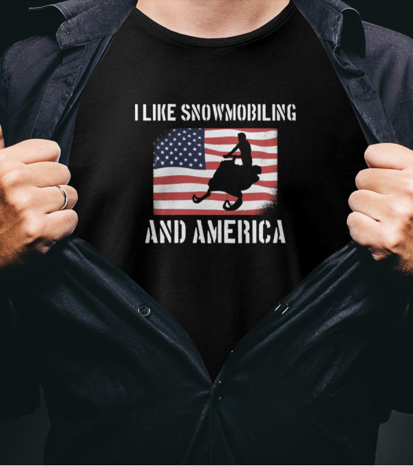 I Like Snowmobiling And America Flag Rider T-Shirt