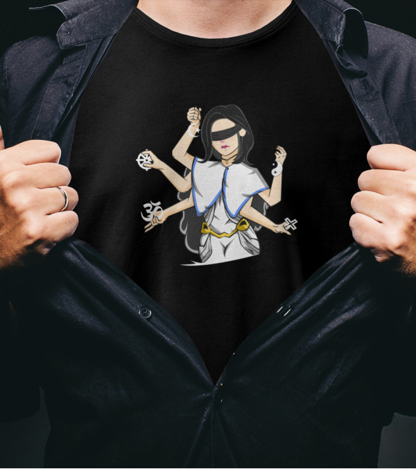 The Social Judge Multifaith Symbols Blindfolded Justice T-Shirt