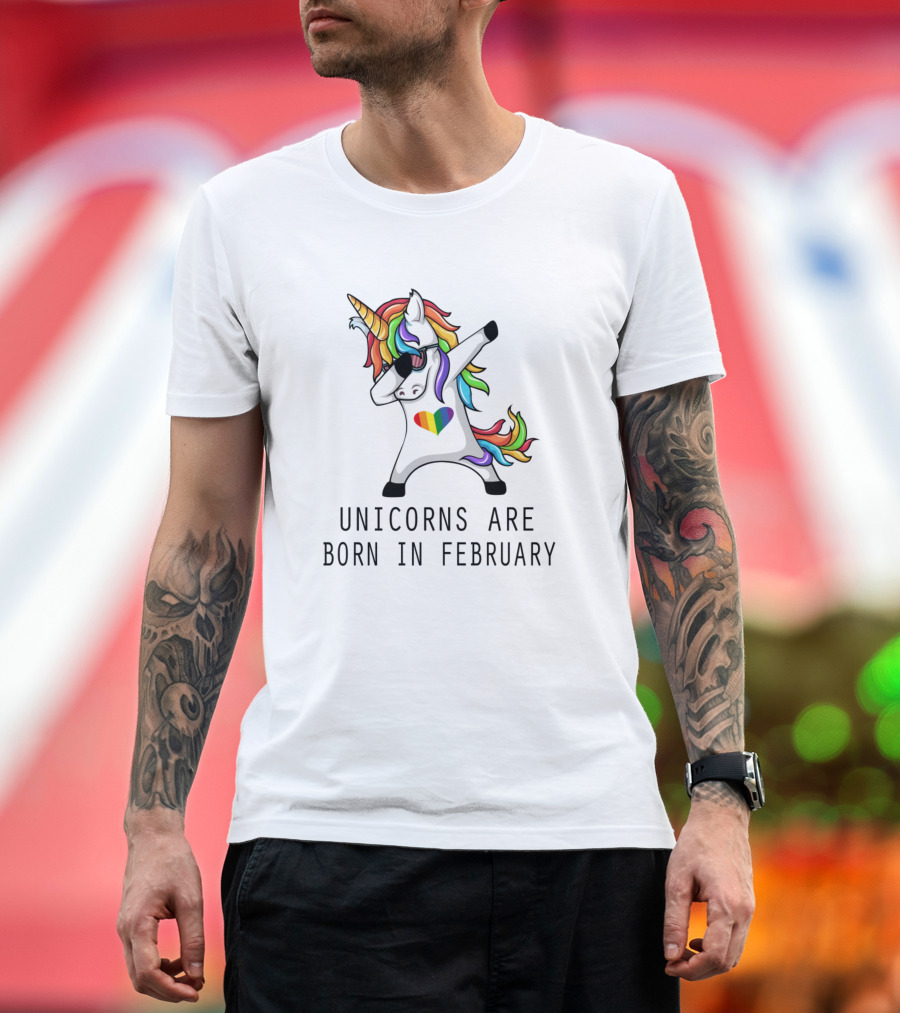 Unicorns Are Born In February Dabbing Rainbow Heart Pose T-Shirt