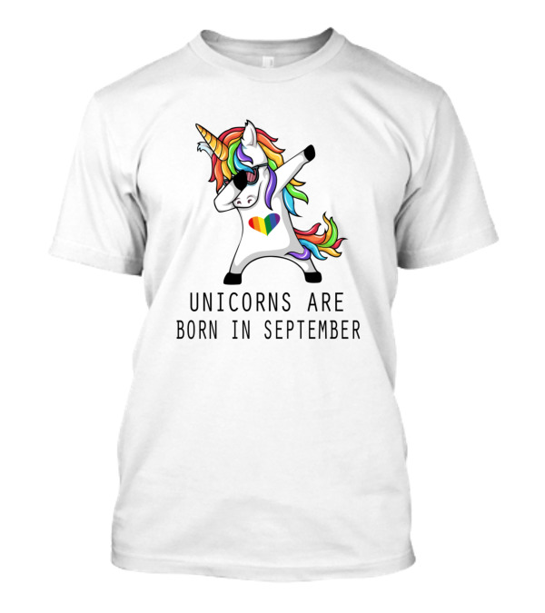 Unicorns Are Born In September Dabbing Rainbow Heart Pose T-Shirt