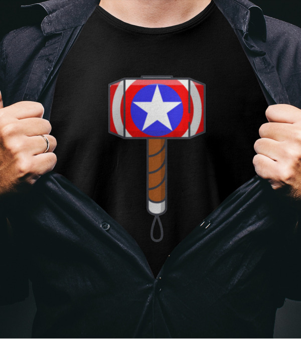 Captain America Thor Hammer Mjolnir Star Shield Combo T-Shirt