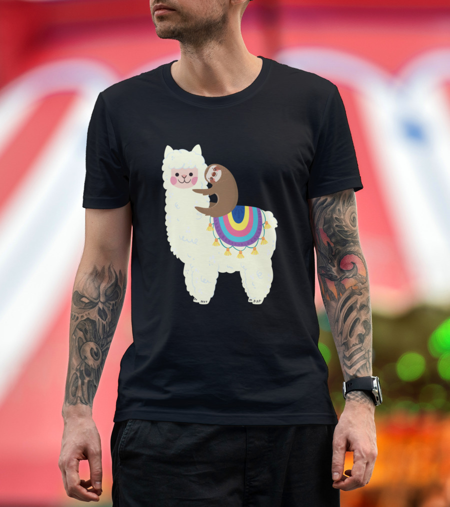 Cute Llama and Sloth Best Friends Colorful Blanket T-Shirt