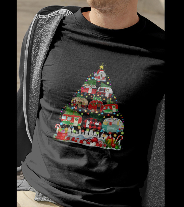 Merry Christmas Funny Camping Tree Camper Snowman T-Shirt