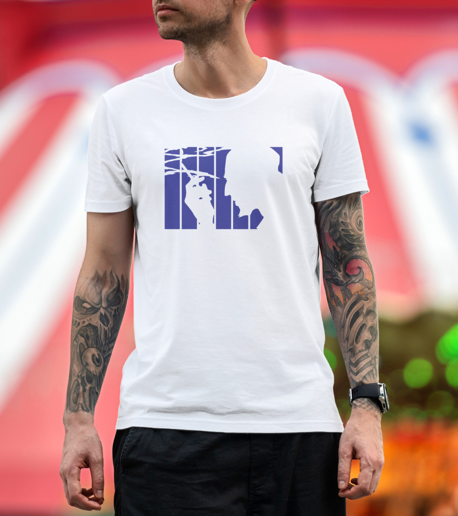 Jet Silhouette with Cigarette and Barbed Wire in Blue Shadow T-Shirt