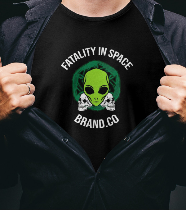 Fatality In Space Green Alien Skull Logo Brand.co T-Shirt