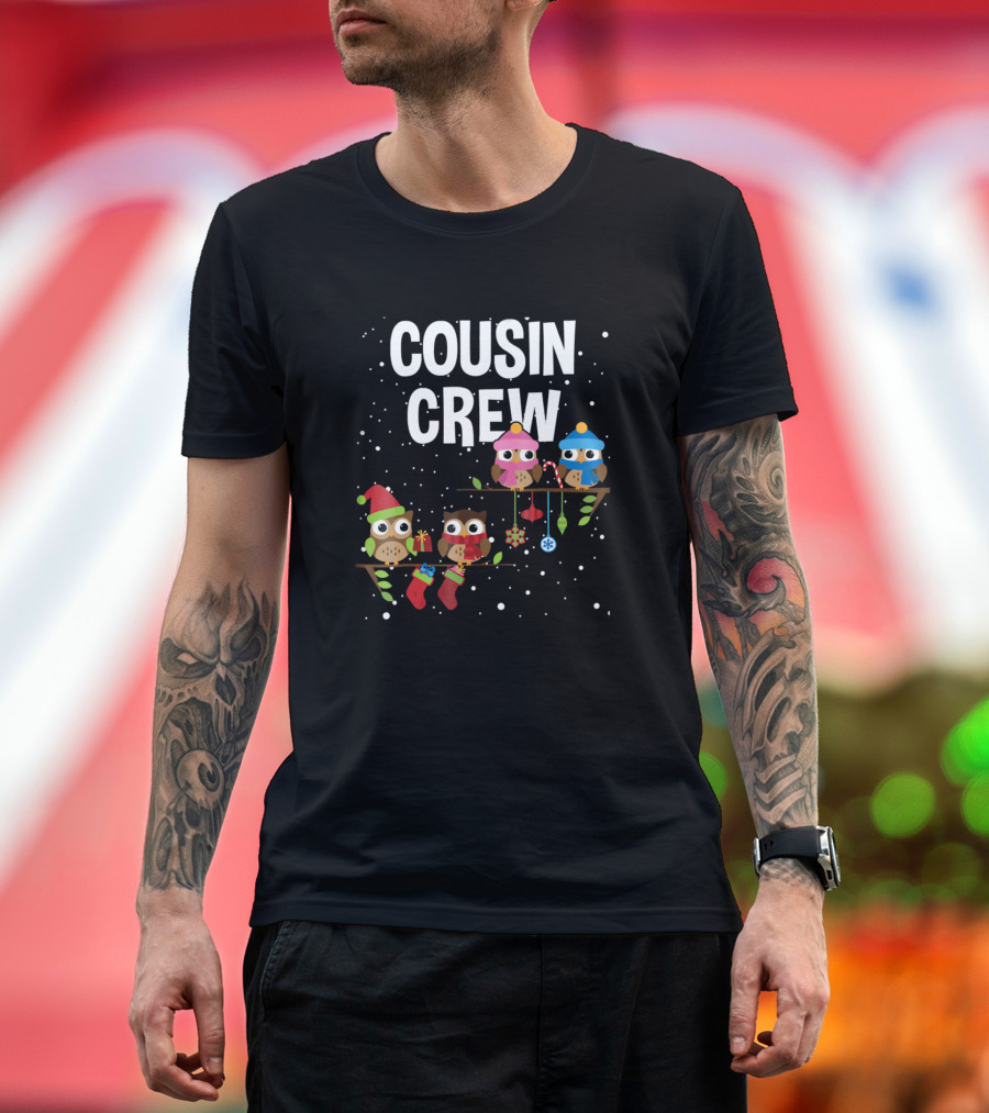 Cousin Crew Christmas Owls Snowflakes Stockings Garland T-Shirt