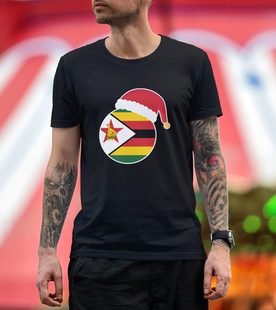 Christmas Zimbabwe Flag Santa Hat T-Shirt