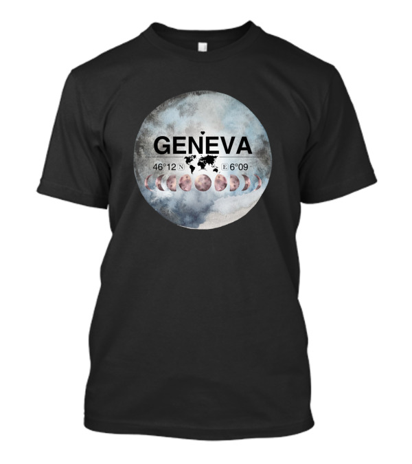 GENEVA 46°12'N 6°09'E Watercolor Moon Phases Map T-Shirt