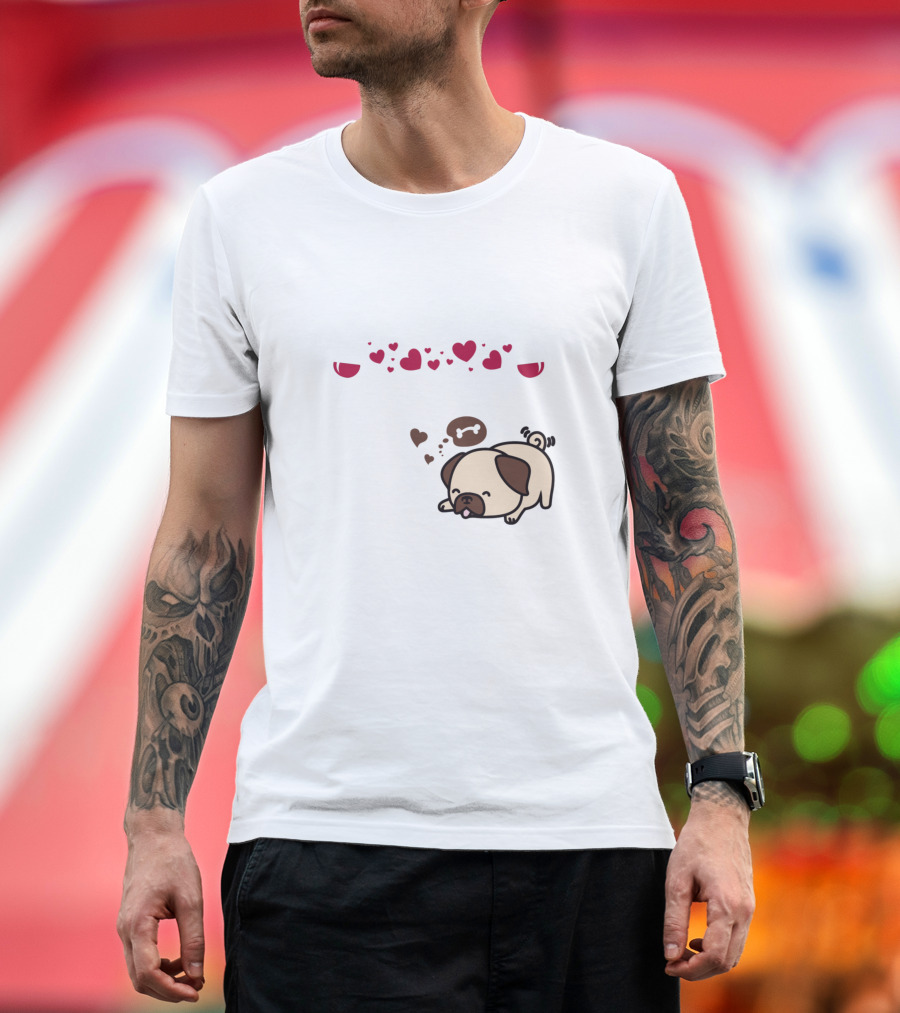 All I Need Is Wine and My Dog with Wine Glasses Hearts and Cute Sleeping Puppy T-Shirt