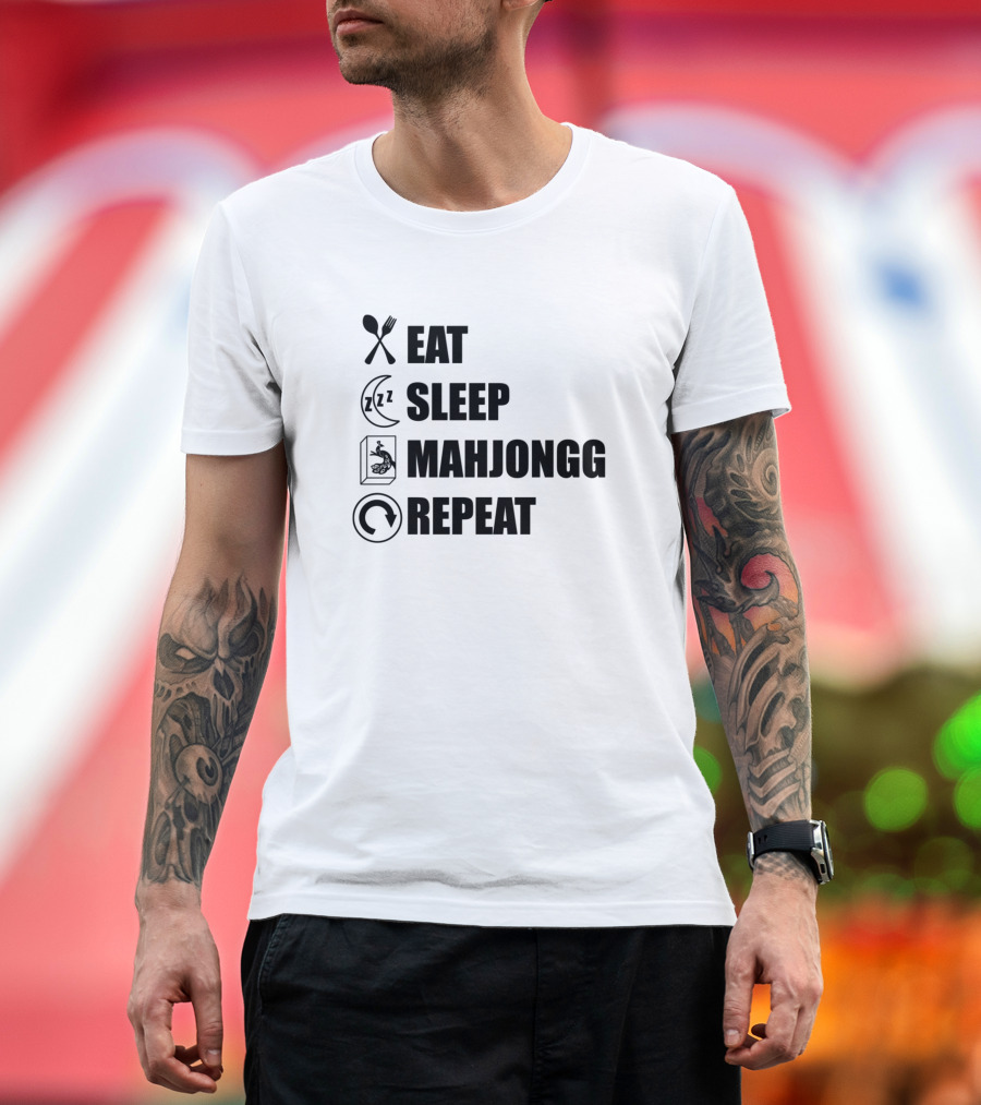 Eat Sleep Mahjongg Repeat Mahjong Tile Icon Cycle T-Shirt