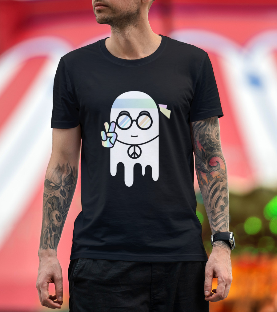Hippy Ghost Peace Sign Retro Glasses T-Shirt