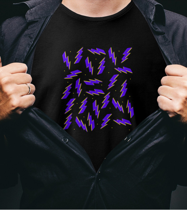 90S Lightning Purple Yellow Bolt T-Shirt
