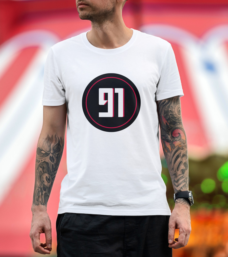 Jacob Tuioti Mariner Number 91 Atlanta Falc Jersey Black and Red Circle T-Shirt