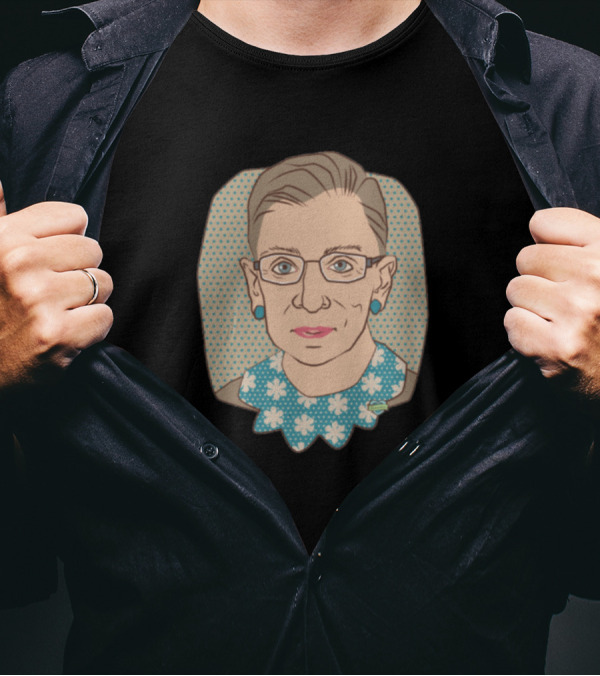 Ruth Bader Ginsburg Iconic Portrait With Floral Collar T-Shirt