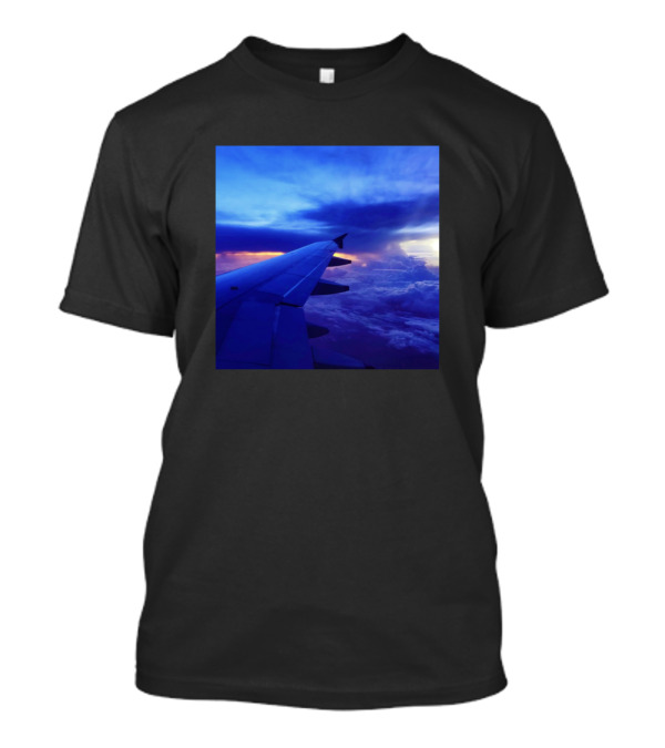 Sky View From Airplane Wing Over Sunset Clouds T-Shirt